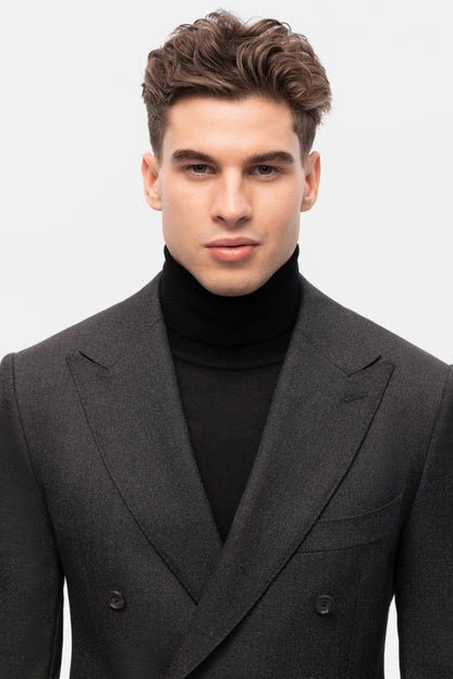 Grafitowy garnitur dwurzędowy z wełny