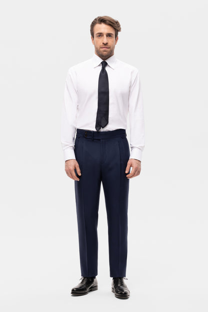 Jasnogranatowy garnitur dwurzędowy z wełny