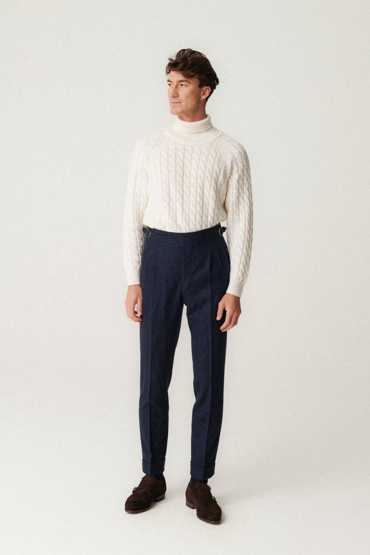Pantalon en flanelle Gurkha bleu marine