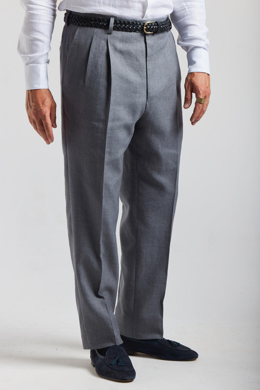 Pantalon gris en laine/lin