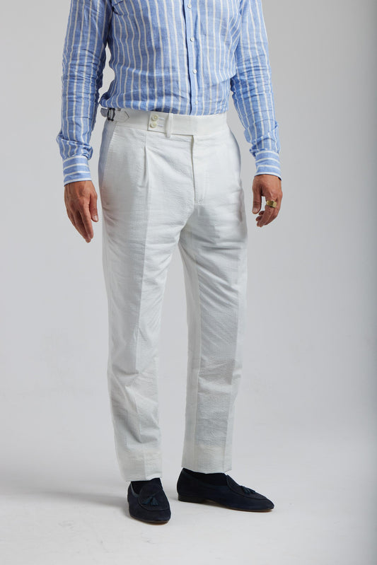 Pantalon en seersucker de coton blanc