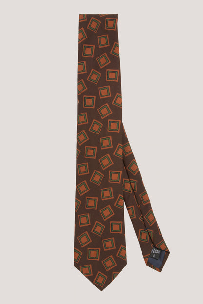 Brown wool-silk retro square tie
