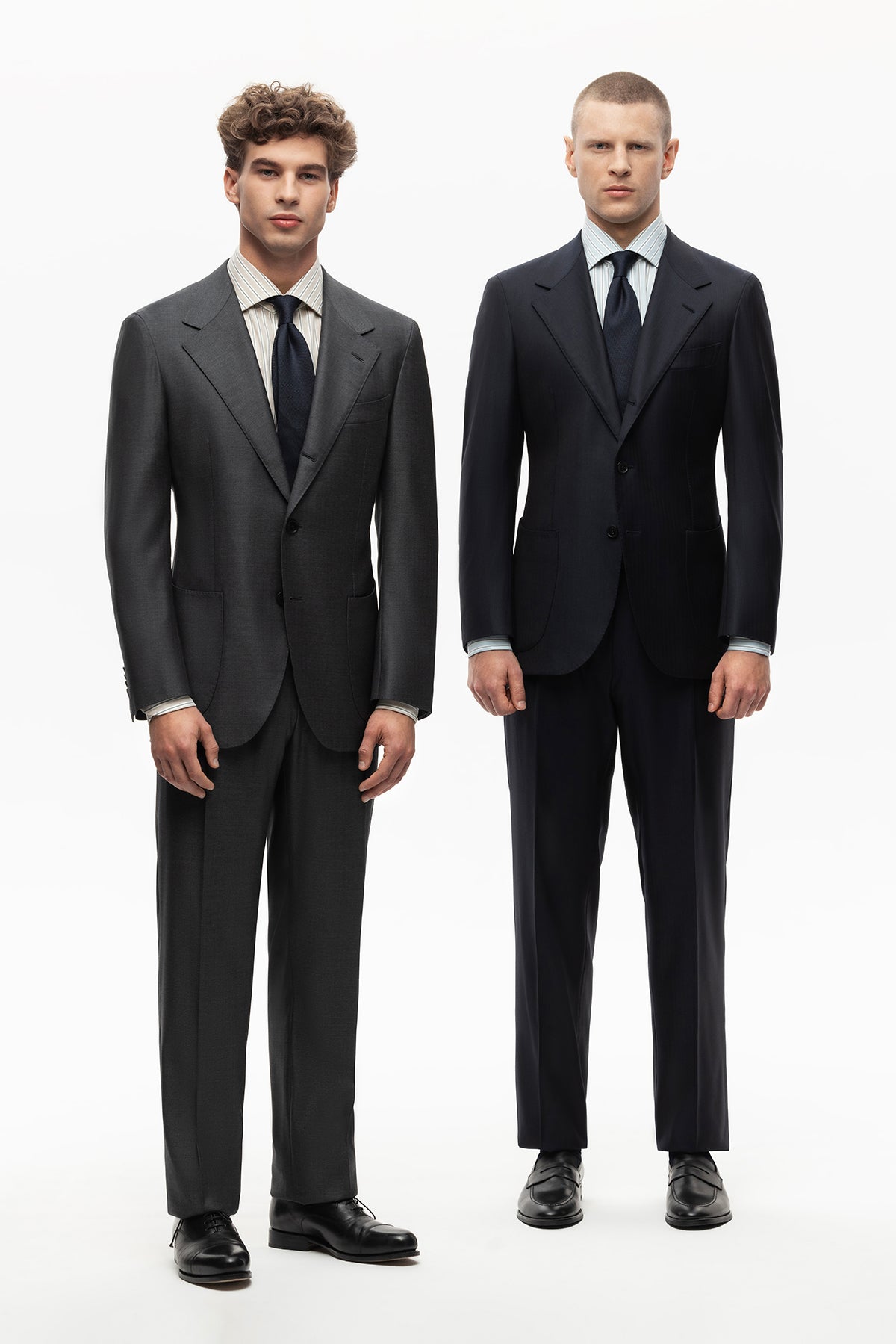 Dark grey herringbone wool suit