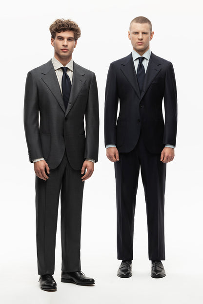 Dark grey herringbone wool suit